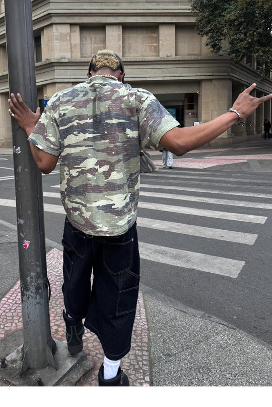 STEEPC Aged Forest Camo Pearl Embellished Print Tee | Face 3 Face