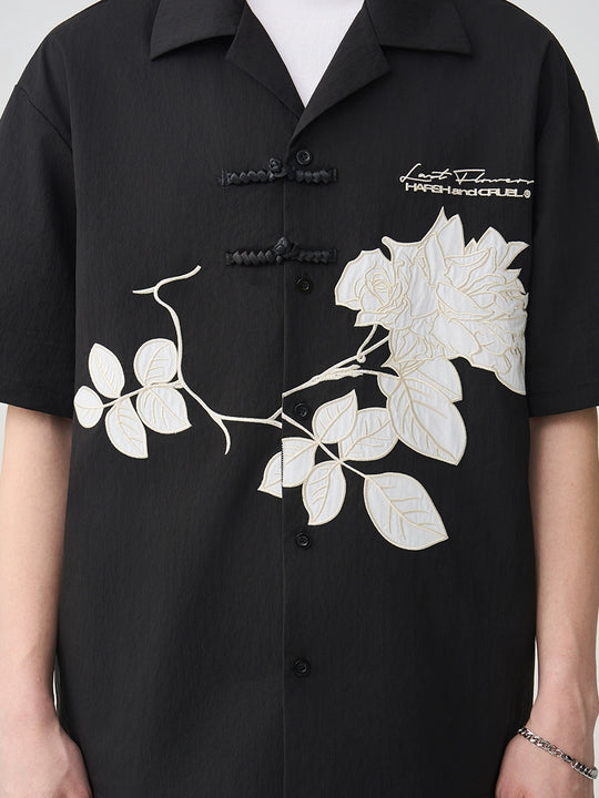 Harsh and Cruel Rose Patches Embroidered Cuban Shirt