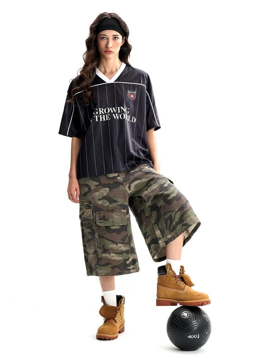 F3F Select Stitch Stripe Mesh V Neck Short Sleeve Soccer Jersey | Face 3 Face