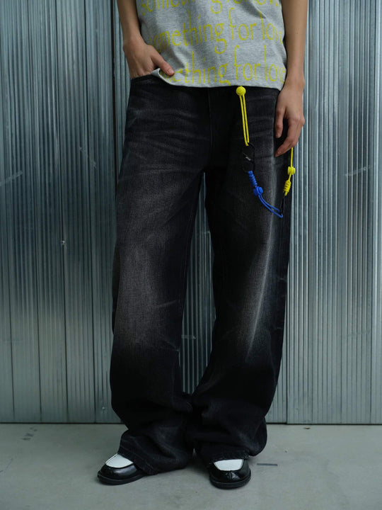 S45 Vintage Whisker Wash Distressed Slub Denim Jeans