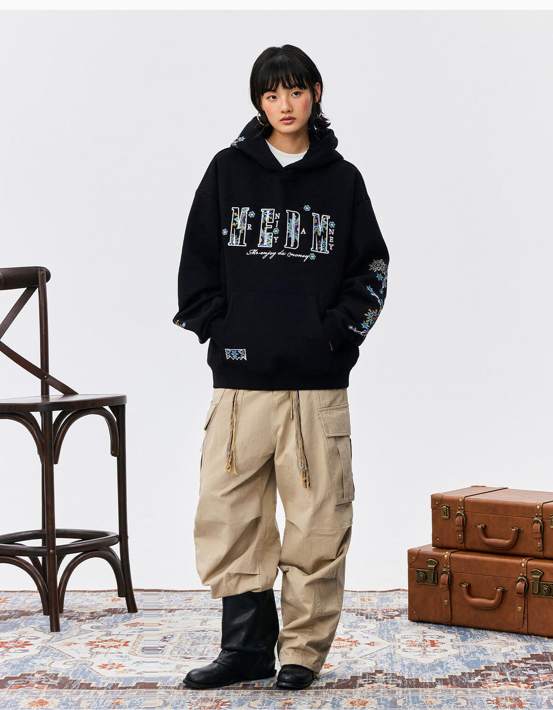 MEDM Ethnic Flower Embroidered Hoodie | Face 3 Face