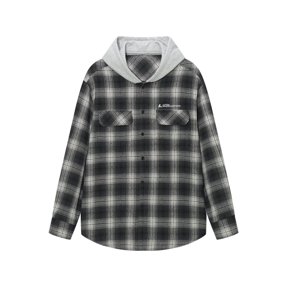 AFGK Plaid Embroidered Hooded Long Sleeve Shirt | Face 3 Face