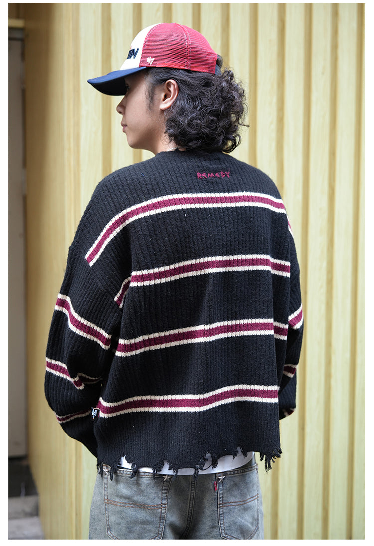 Remedy Striped Distressed Knit Sweater | Face 3 Face