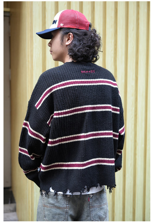 Remedy Striped Distressed Knit Sweater | Face 3 Face