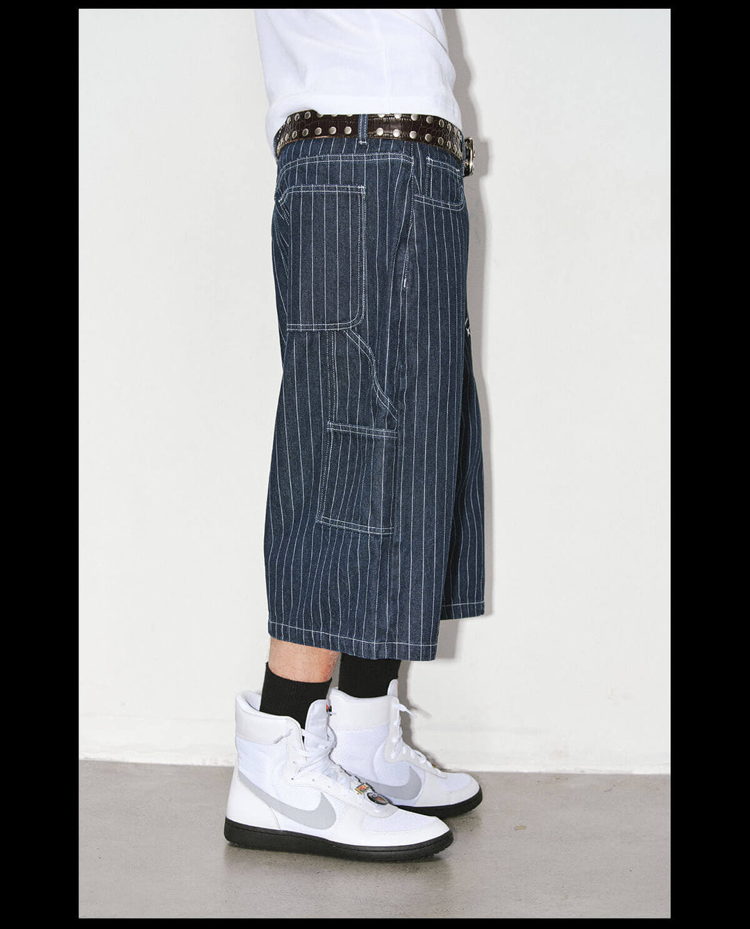 NOVACAM Circle Star Print Pinstripe Baggy Denim Shorts | Face 3 Face