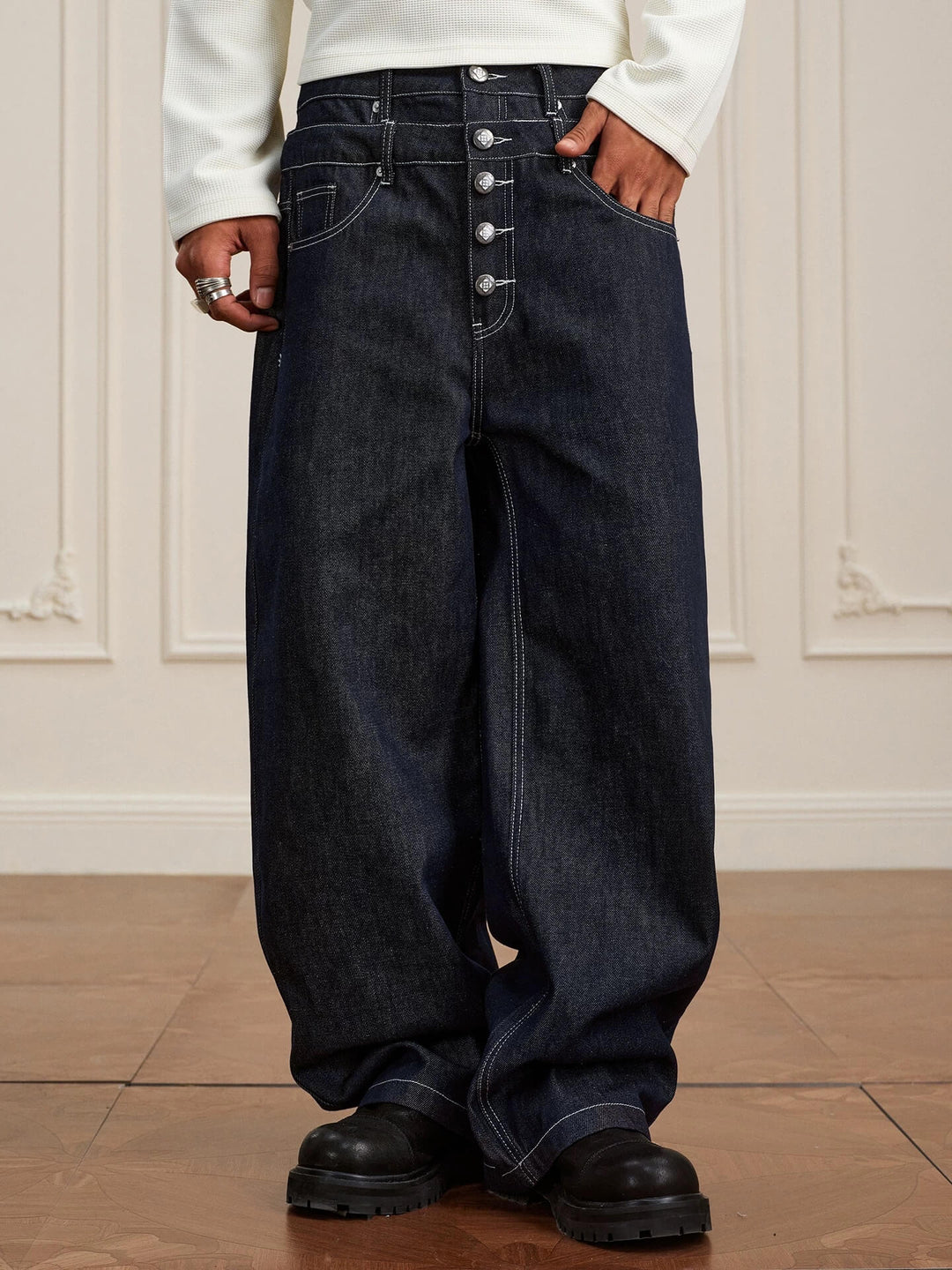 YADcrew Double Waist Buttoned Jeans | Face 3 Face