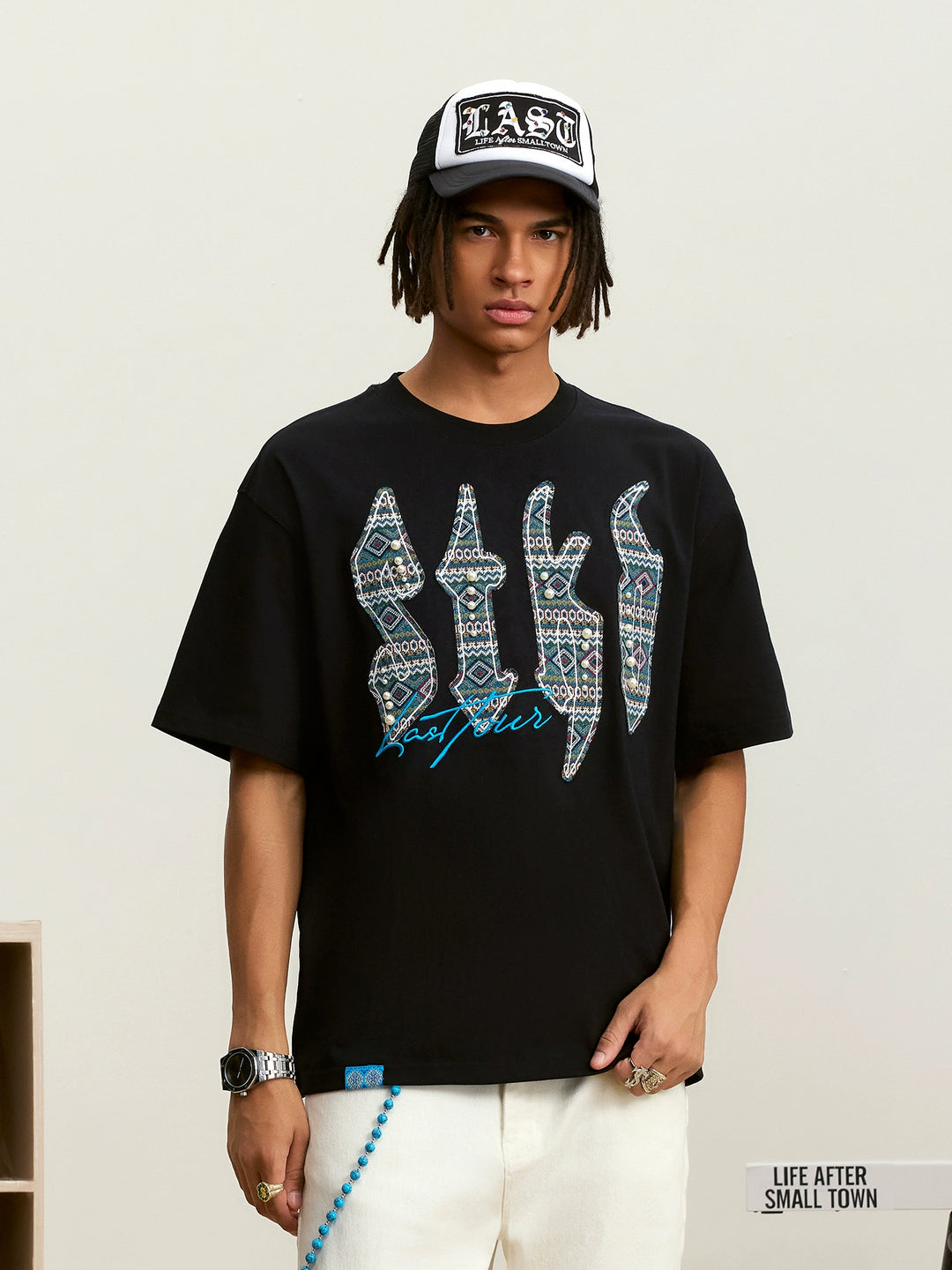 Small Town Kid Ethnic STKD Patch Pearl Embellished Tee | Face 3 Face