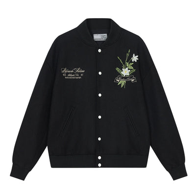 Harsh and Cruel Floral Script Embroidery Varsity Jacket | Face 3 Face