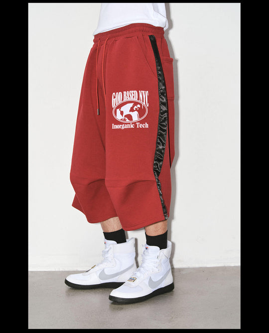NOVACAM Flocked Print 3D Side Stripe Baggy Sweat Shorts | Face 3 Face