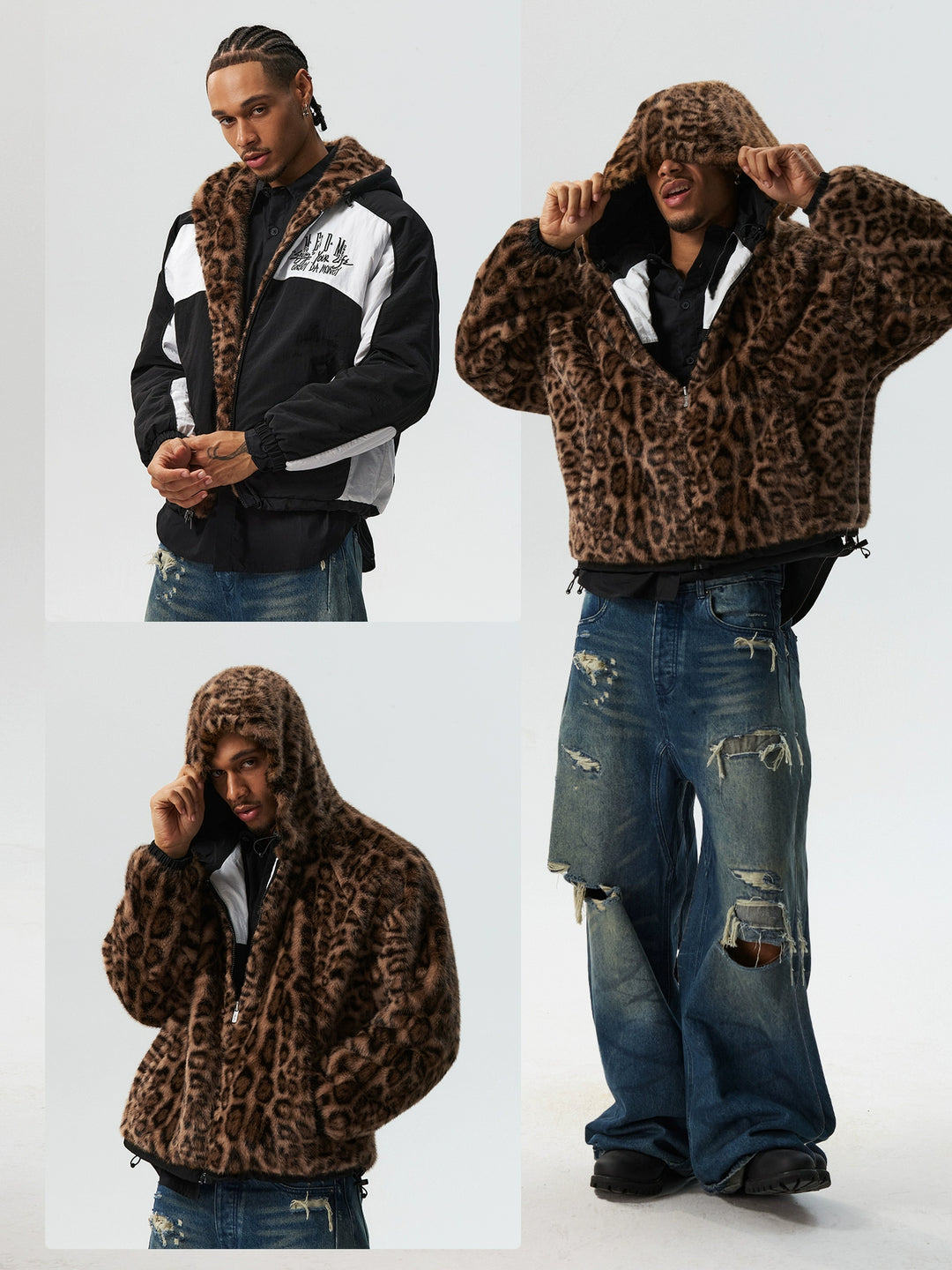 MEDM Reversible Leopard Fur Hooded Track Jacket | Face 3 Face
