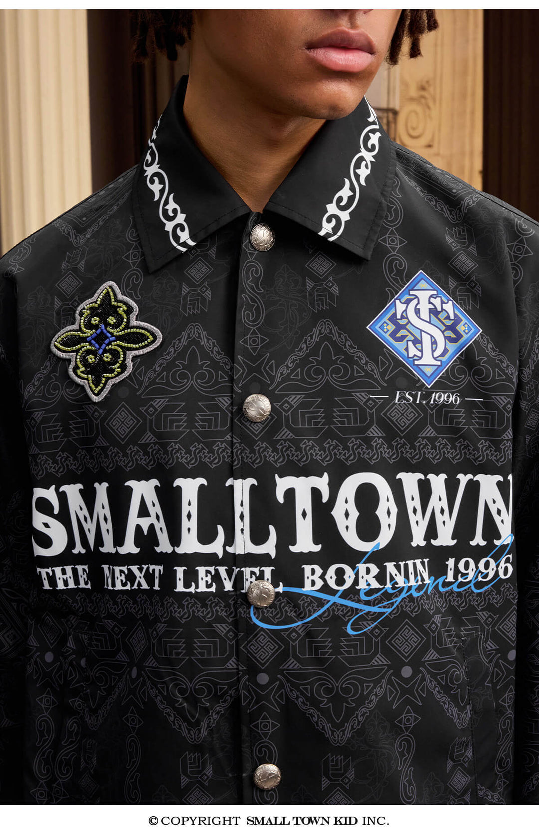 Small Town Kid All Over Ethnic Pattern Coach Jacket | Face 3 Face