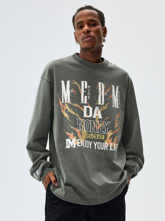 MEDM Flame Bones Graphic Washed Long Sleeve Tee | Face 3 Face