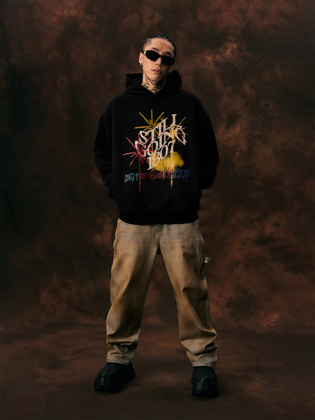 1807 Firework Printed Rhinestone Hoodie  | Face 3 Face