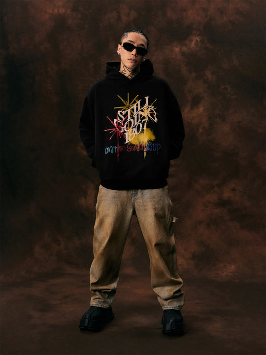 1807 Firework Printed Rhinestone Hoodie  | Face 3 Face