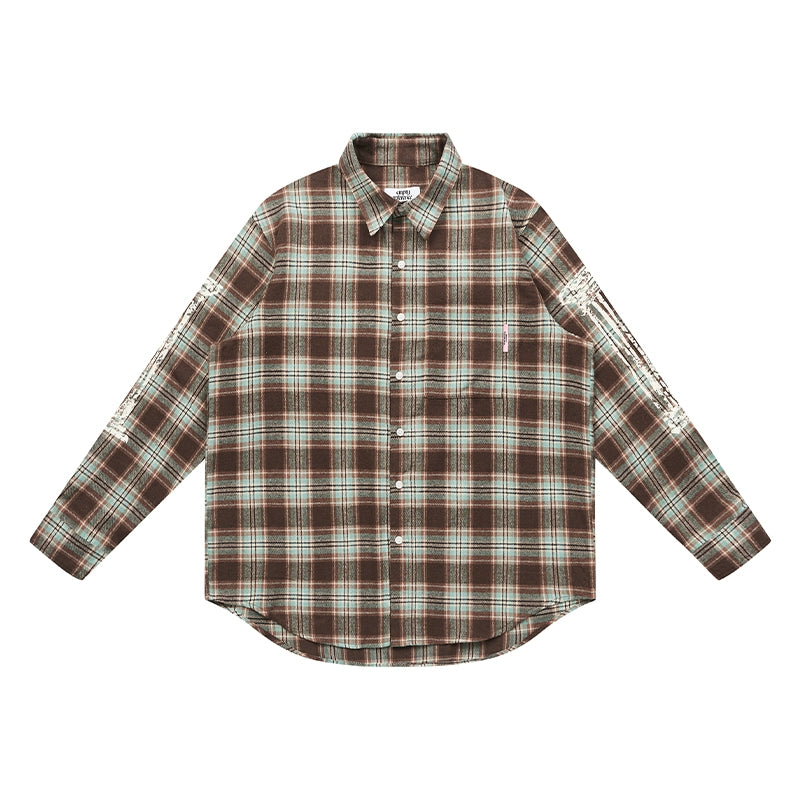 EMPTY REFERENCE Roman Column Print Plaid Long Sleeve Shirt | Face 3 Face