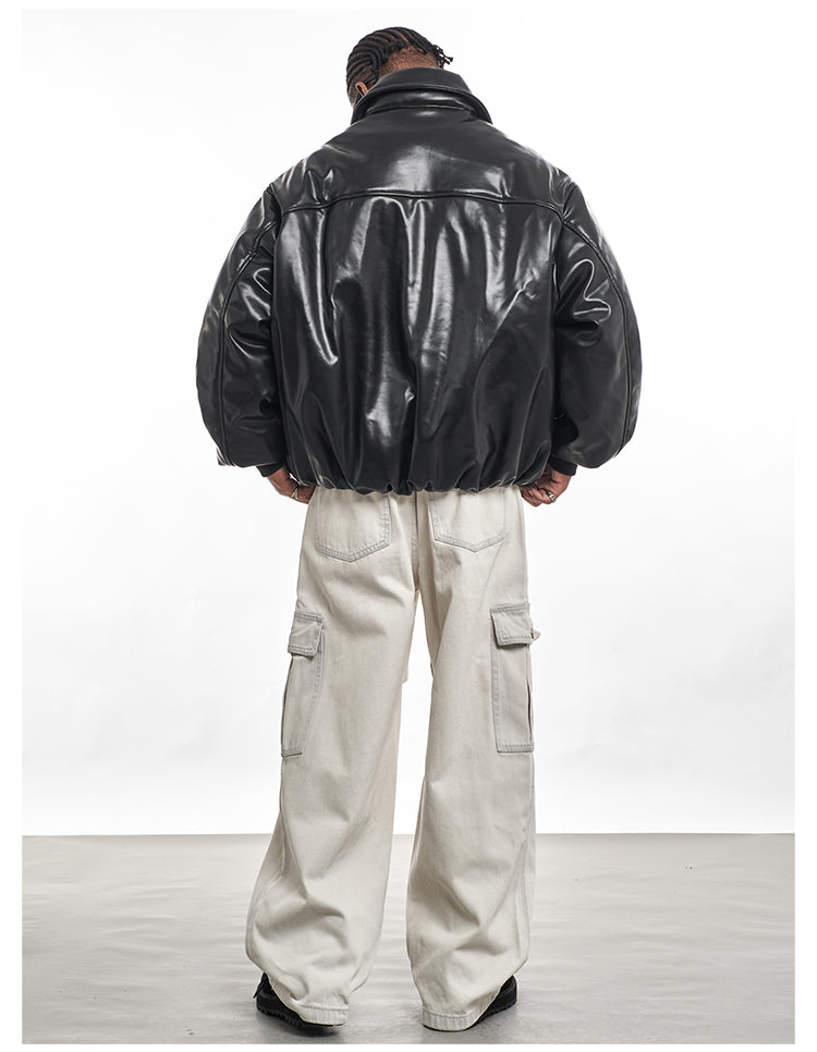 F3F Select PU Leather Bomber Puffer Jacket | Face 3 Face