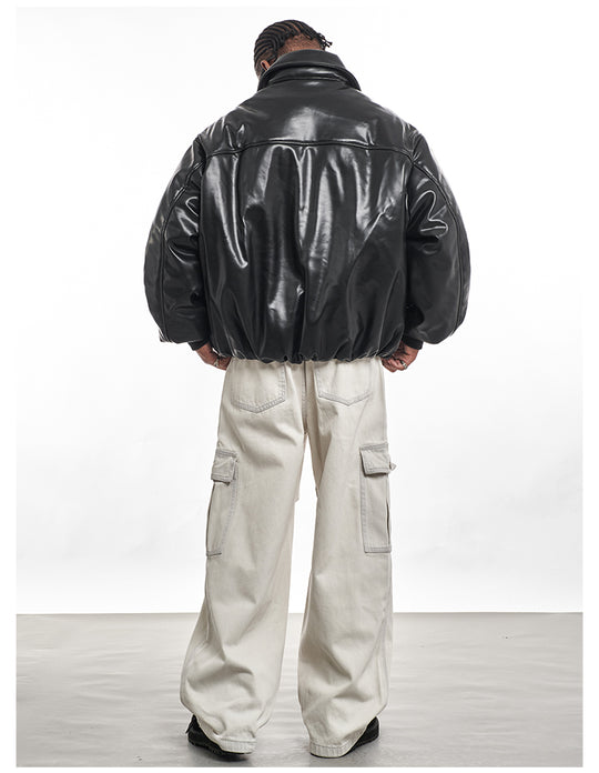 F3F Select PU Leather Bomber Puffer Jacket | Face 3 Face