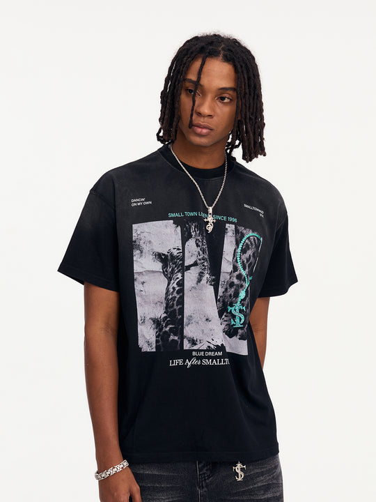 Small Town Kid Leopard Dirty Wash Tee | Face 3 Face