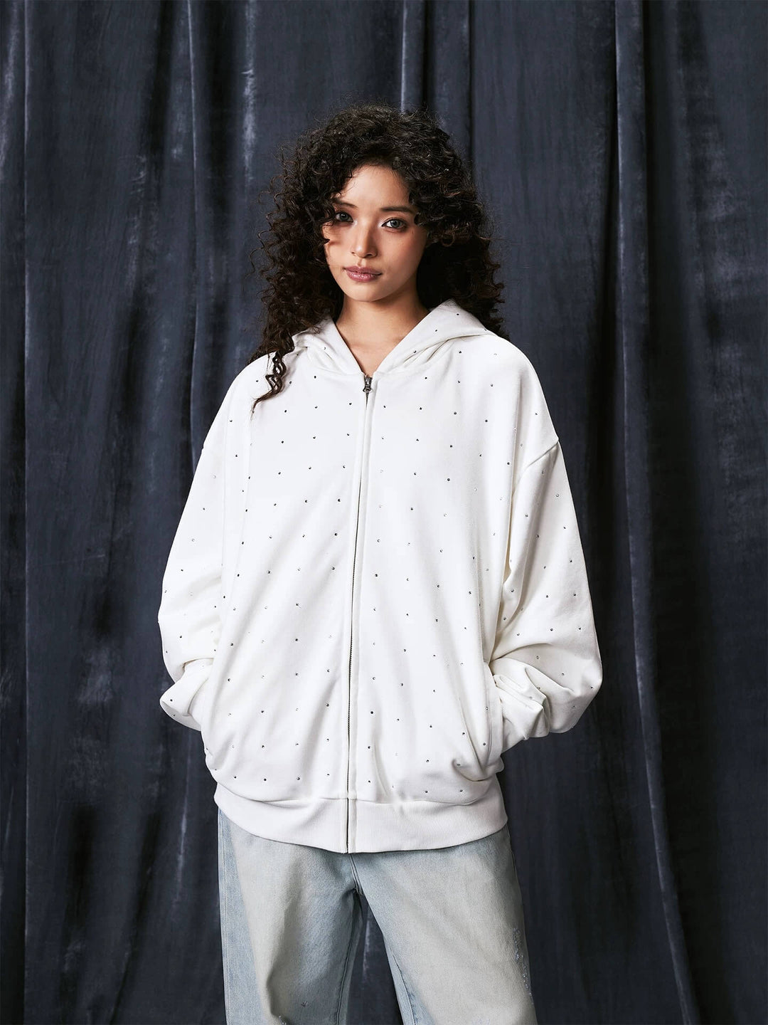 1807 Rhinestone Embellished Zip Up Hoodie | Face 3 Face