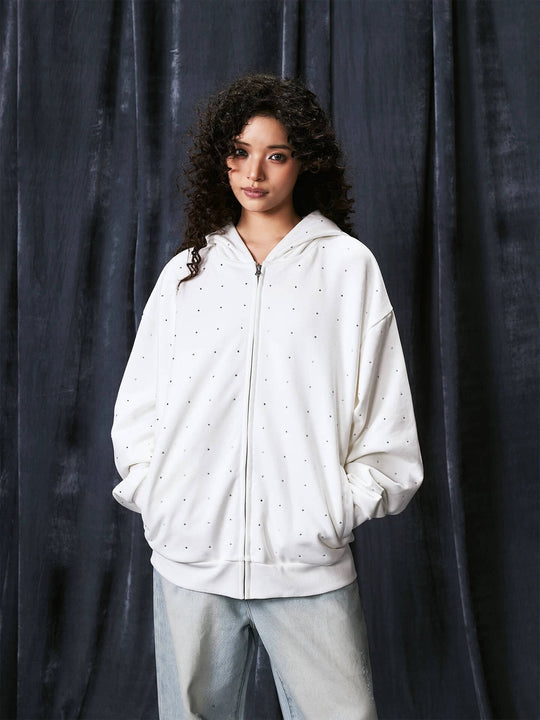 1807 Rhinestone Embellished Zip Up Hoodie | Face 3 Face