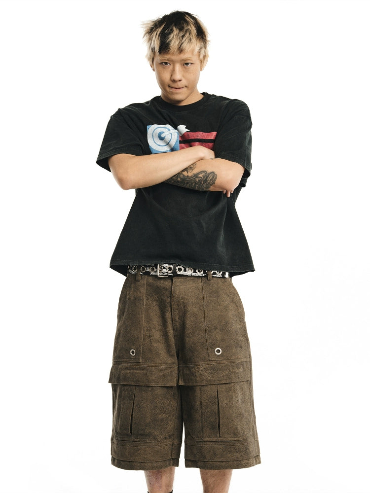 NOVACAM Baggy Washed Brown Utility Shorts | Face 3 Face