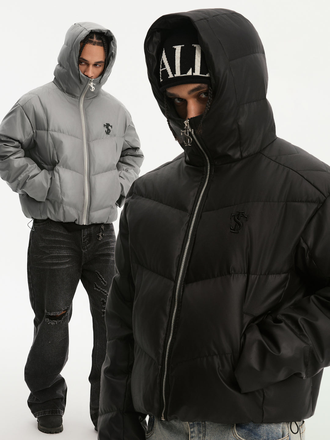 Small Town Kid Metallic Shiny Hooded Down Jacket | Face 3 Face