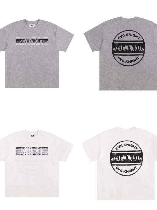 EVILKNIGHT(EK) Devil's Evolution Letter Distressed Print Tee | Face 3 Face
