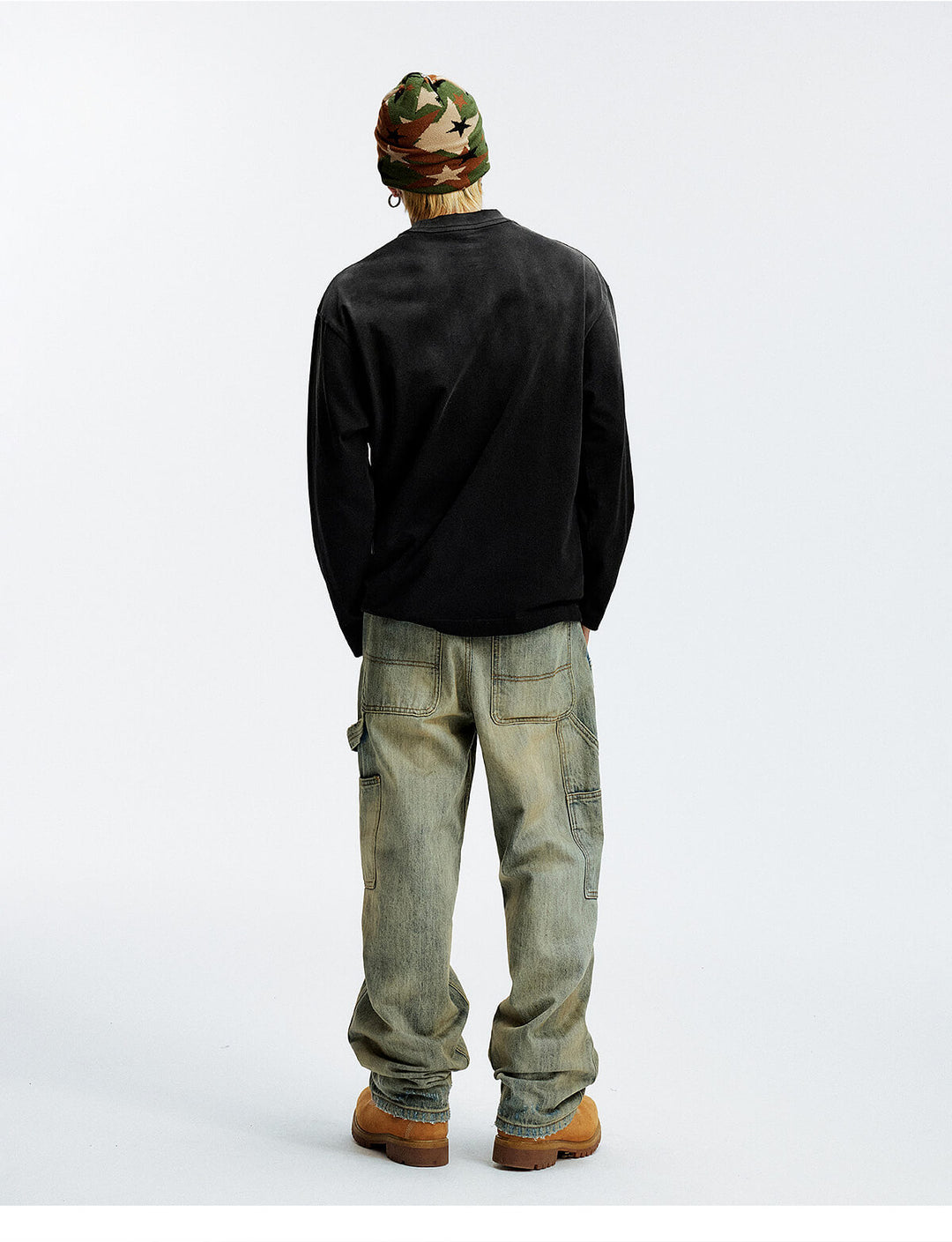 MEDM Frayed Logo Patch Washed Distressed Long Sleeve Tee | Face 3 Face