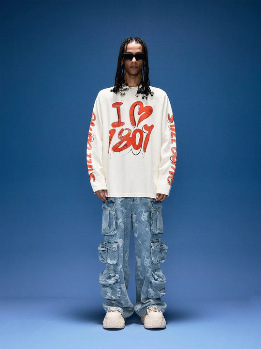 1807 Graffiti Heart Printed Long Sleeve Tee | Face 3 Face