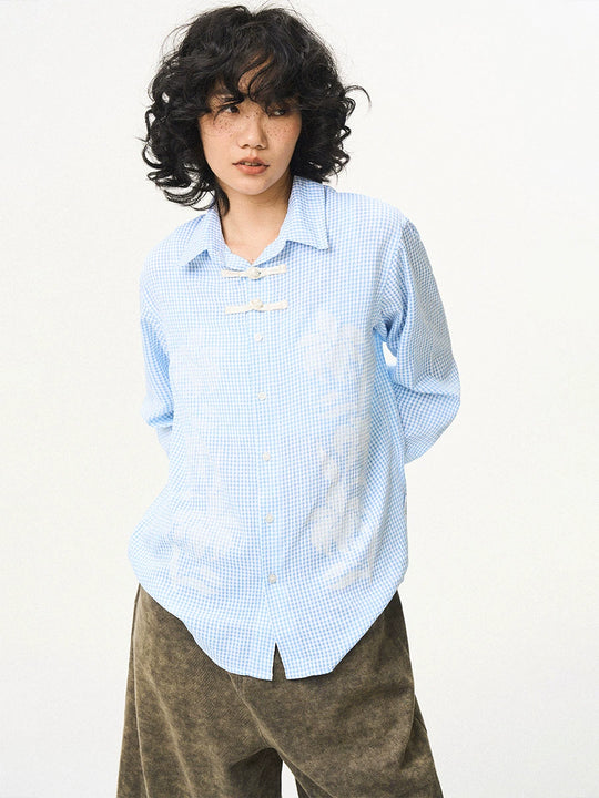 EMPTY REFERENCE Printed Blue Plaid Long Sleeve Shirt | Face 3 Face