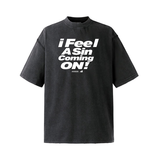 NOVACAM Vintage Letter Washed Black Stitch Tee | Face 3 Face