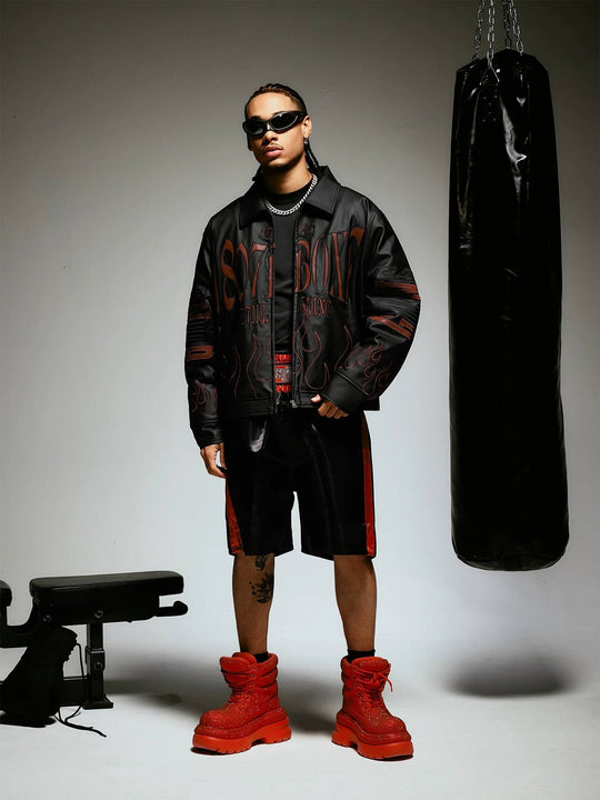 1807 Embroidered Patch PU Leather Racing Jacket | Face 3 Face