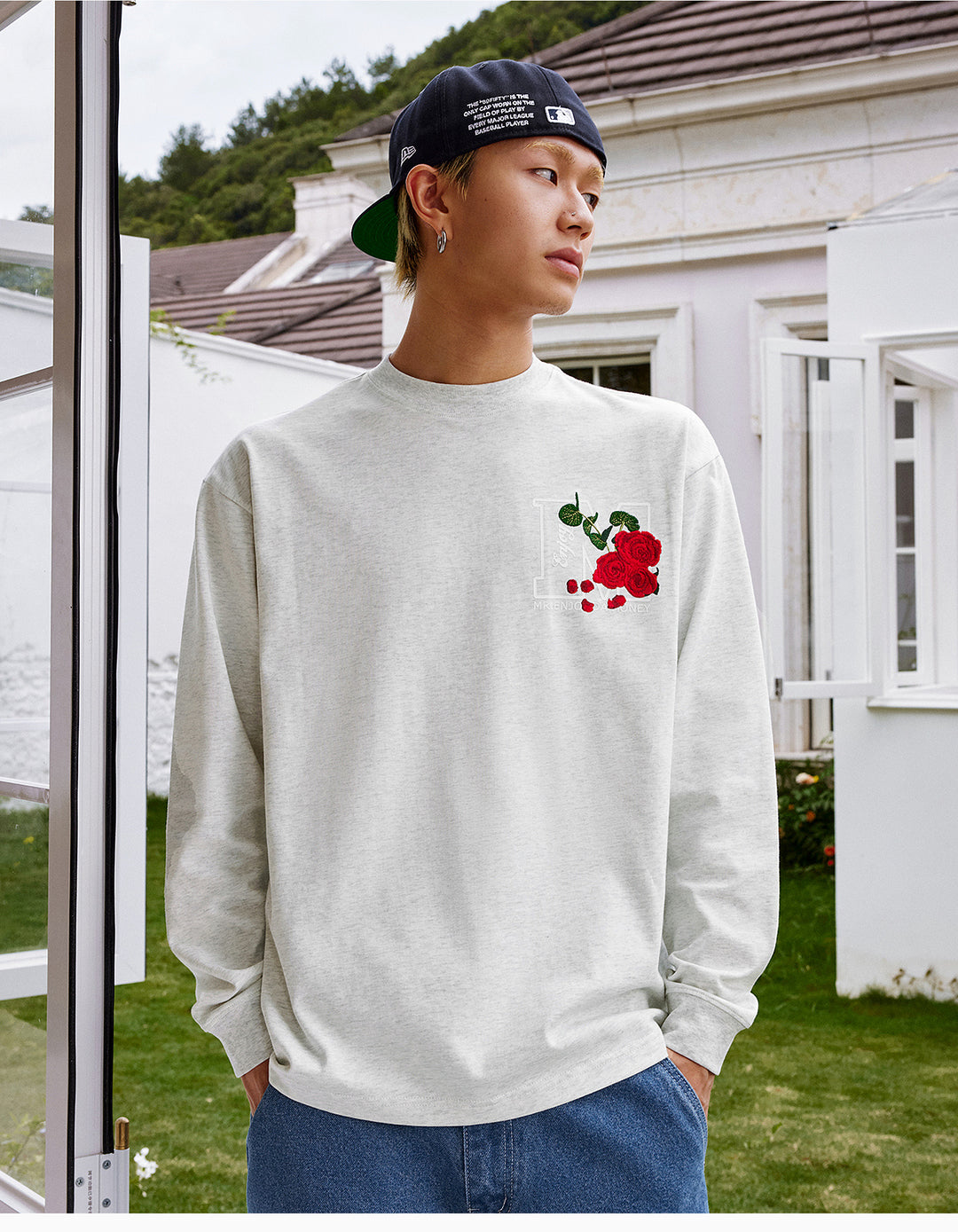 MEDM Big M Flower Embroidered Long Sleeve Tee | Face 3 Face