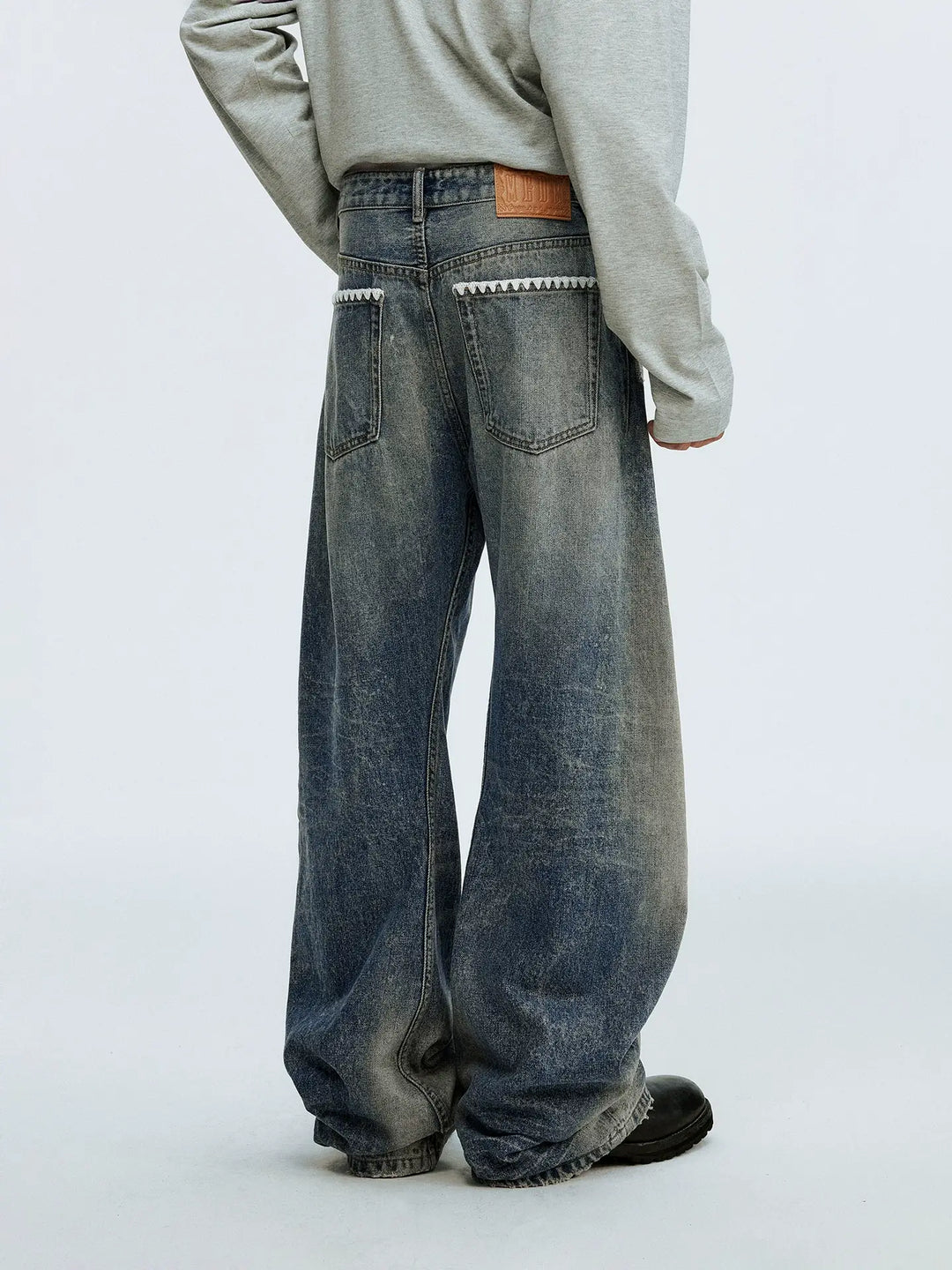 MEDM Stitch Embroidered Washed Jeans | Face 3 Face