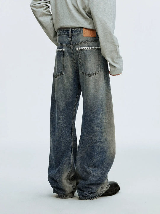 MEDM Stitch Embroidered Washed Jeans | Face 3 Face