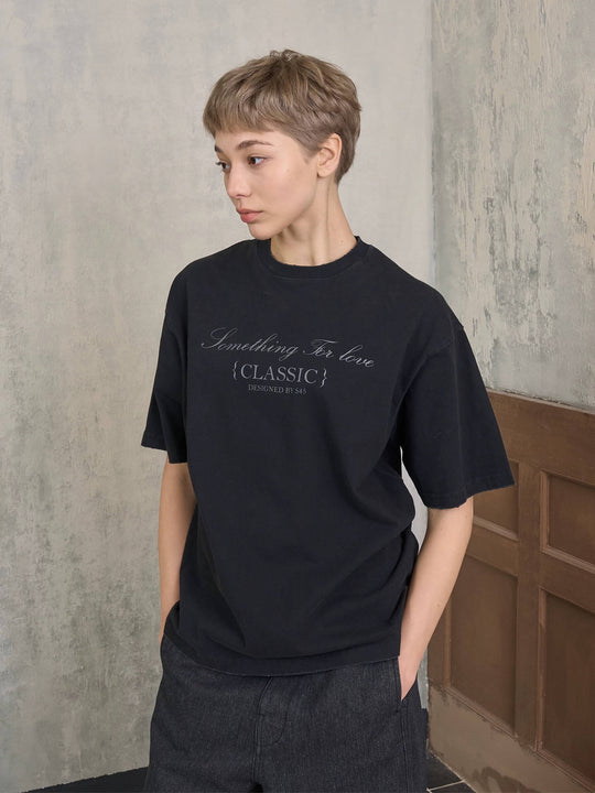 S45 Washed Distressed Letter Print Short Sleeve Tee