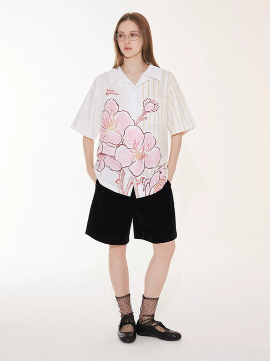 EMPTY REFERENCE Striped Floral Print Short Sleeve Shirt | Face 3 Face