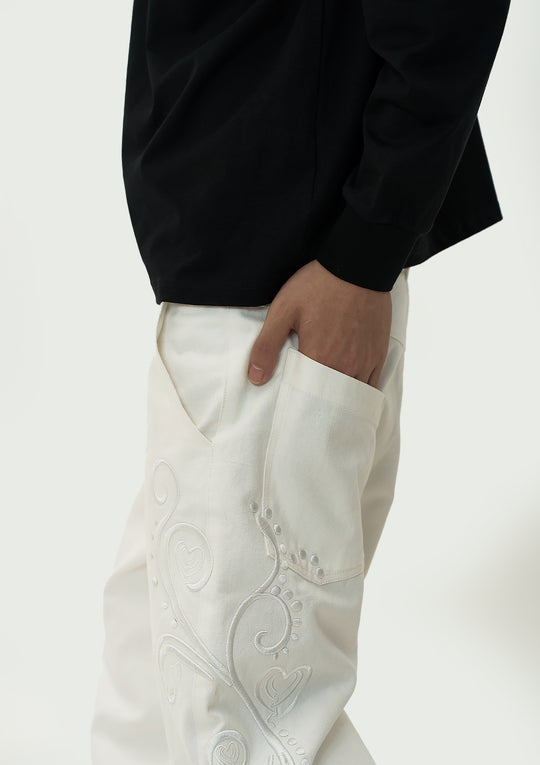 EVILKNIGHT(EK) Love Embroidered Casual Wide Pants | Face 3 Face