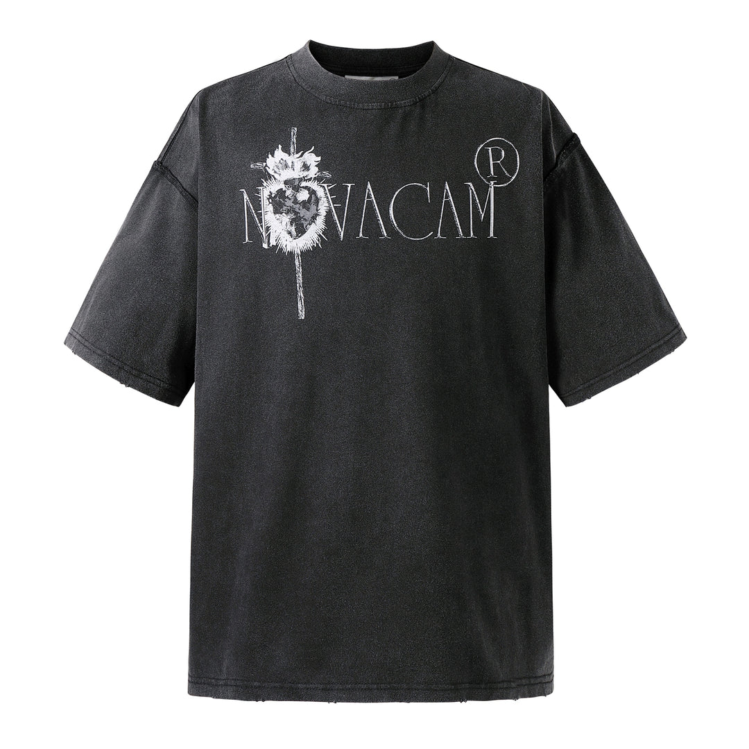 NOVACAM Vintage Frayed Logo Print Backstitch Tee | Face 3 Face