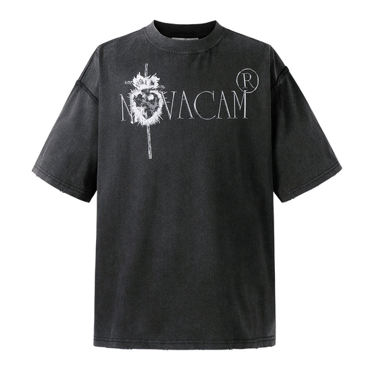 NOVACAM Vintage Frayed Logo Print Backstitch Tee | Face 3 Face