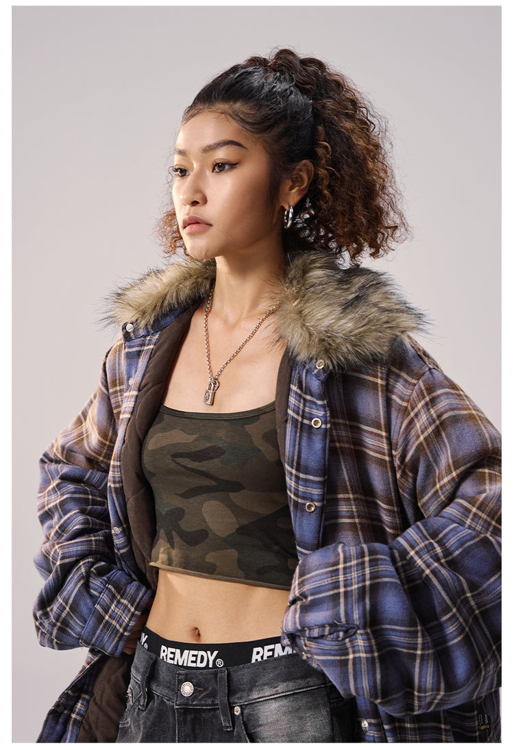 Remedy Gradient Plaid Quilted Lined Shirt Jacket | Face 3 Face