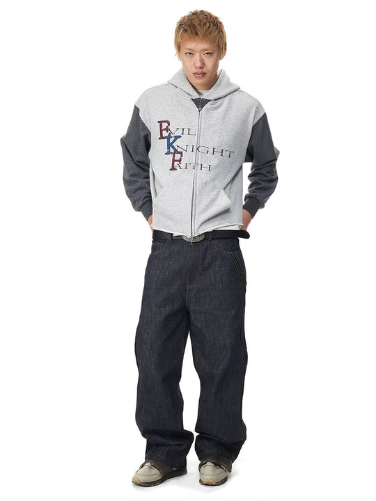 EVILKNIGHT(EK) Color Block Sleeve Cutoff Zip Up Hoodie | Face 3 Face