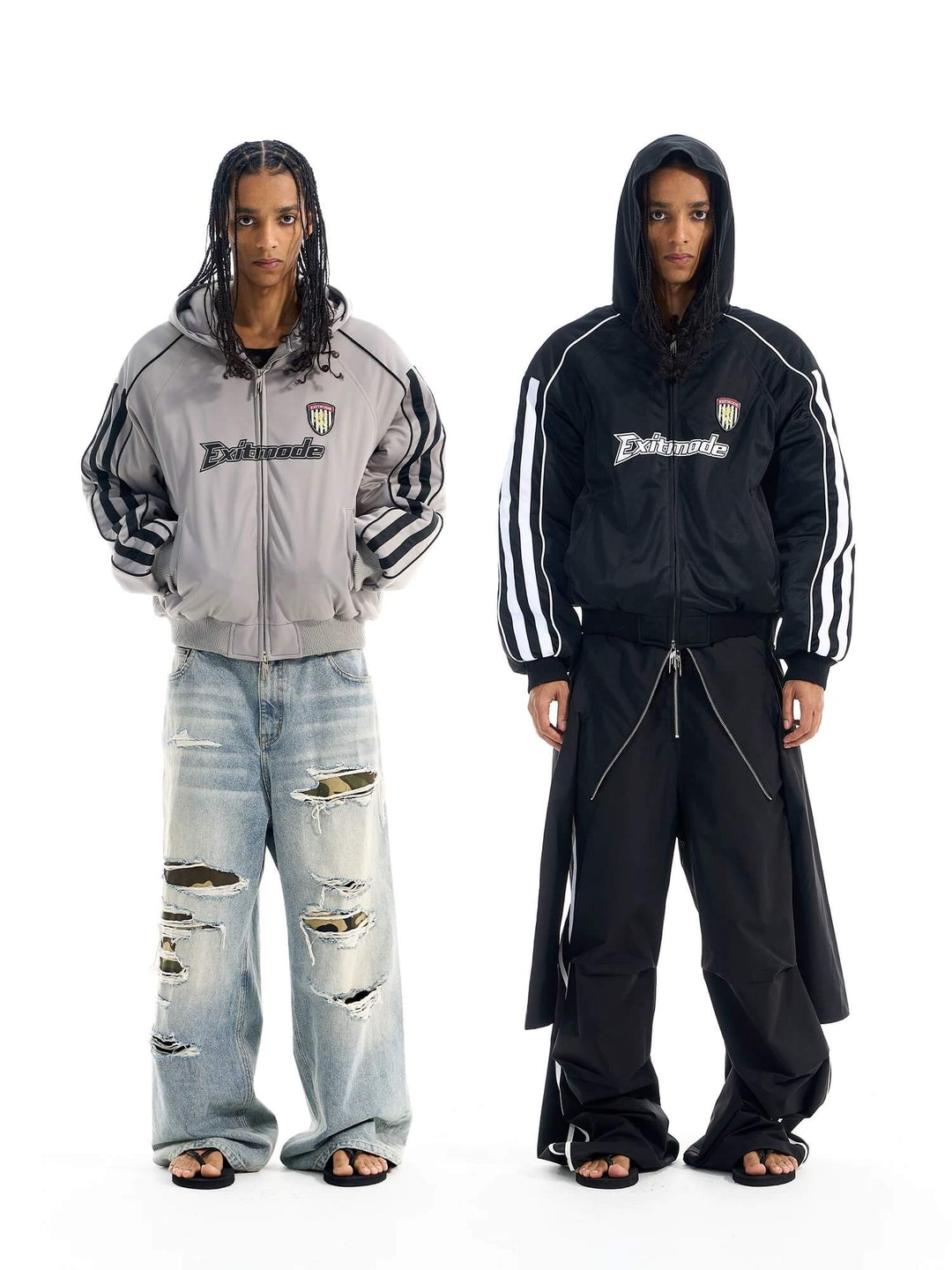 EXITMODE BY BLIND NO PLAN Sport Stripe Sleeve Hooded Bomber Jacket | Face 3 Face