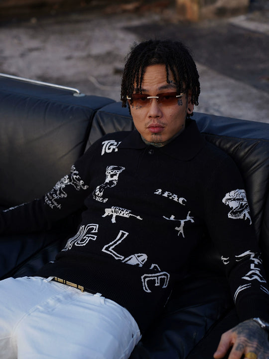 TGFCLUB 2PAC Tattoo Slim Fit Polo Knit Sweater | Face 3 Face