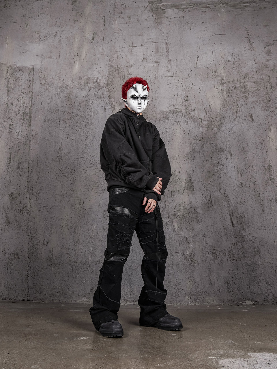 UNDERWATER Aged Silhouette Shirred Biker Armor Zip-Up Hoodie | Face 3 Face