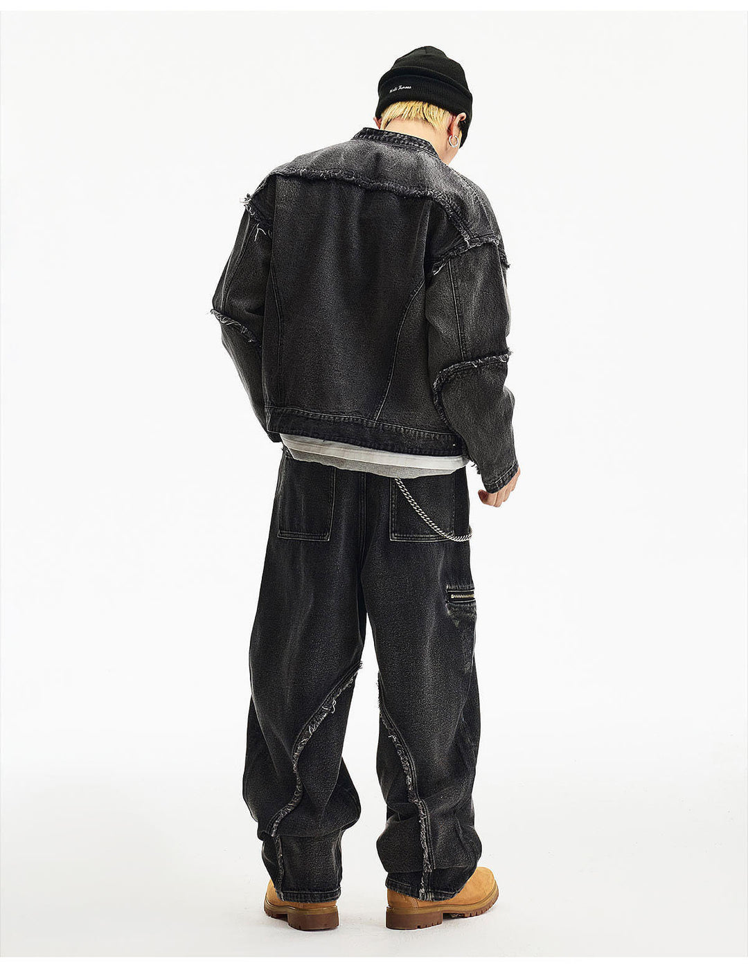MEDM Washed Distressed Frayed Patchwork Denim Jacket | Face 3 Face