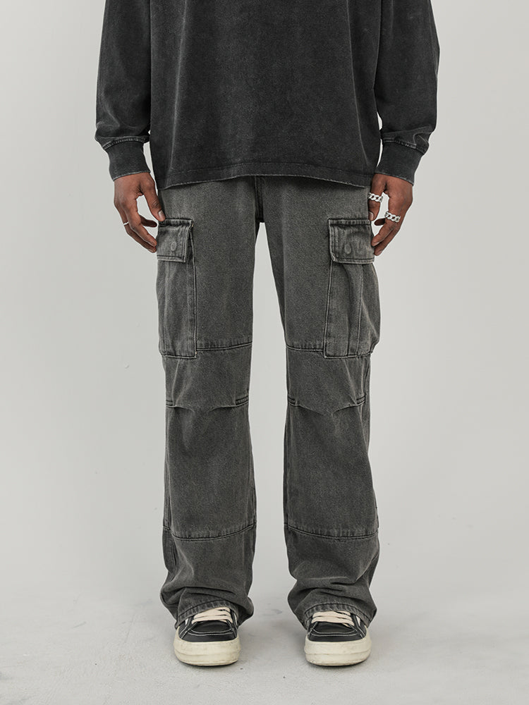 F3F Select Washed Patchwork Multi Pocket Work Cargo Pants
