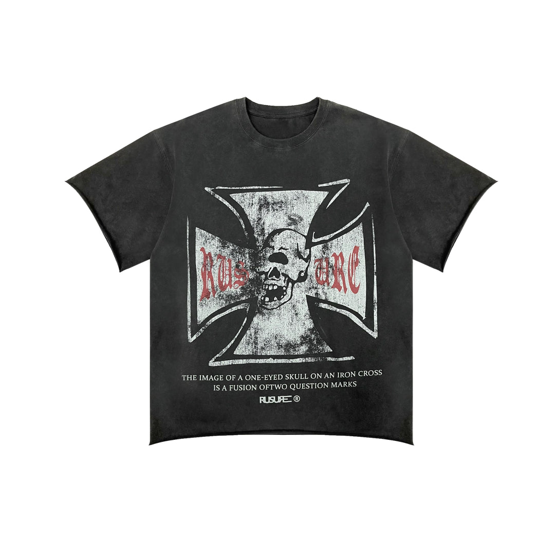 RUSURE Vintage Cross Skull Washed Tee | Face 3 Face
