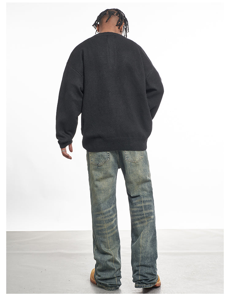 F3F Select Relaxed Fit Henley Neck Knit Sweater | Face 3 Face