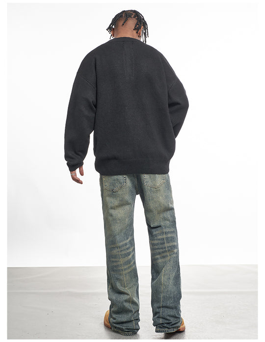 F3F Select Relaxed Fit Henley Neck Knit Sweater | Face 3 Face